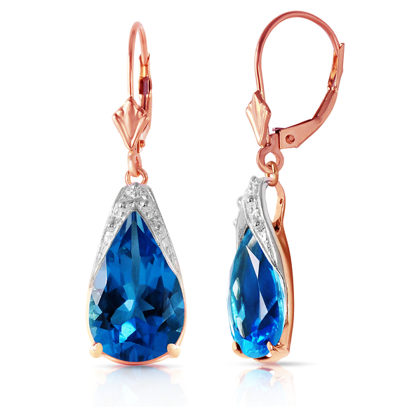 14K. GOLD LEVERBACK EARRINGS WITH NATURAL BLUE TOPAZ (Rose Gold) - Picture 2 of 3